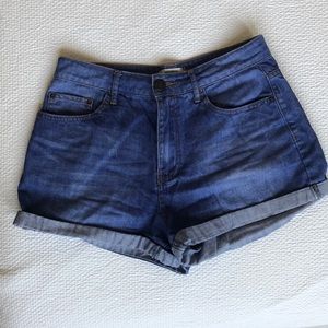 High waisted cheeky periwinkle blue jean shorts